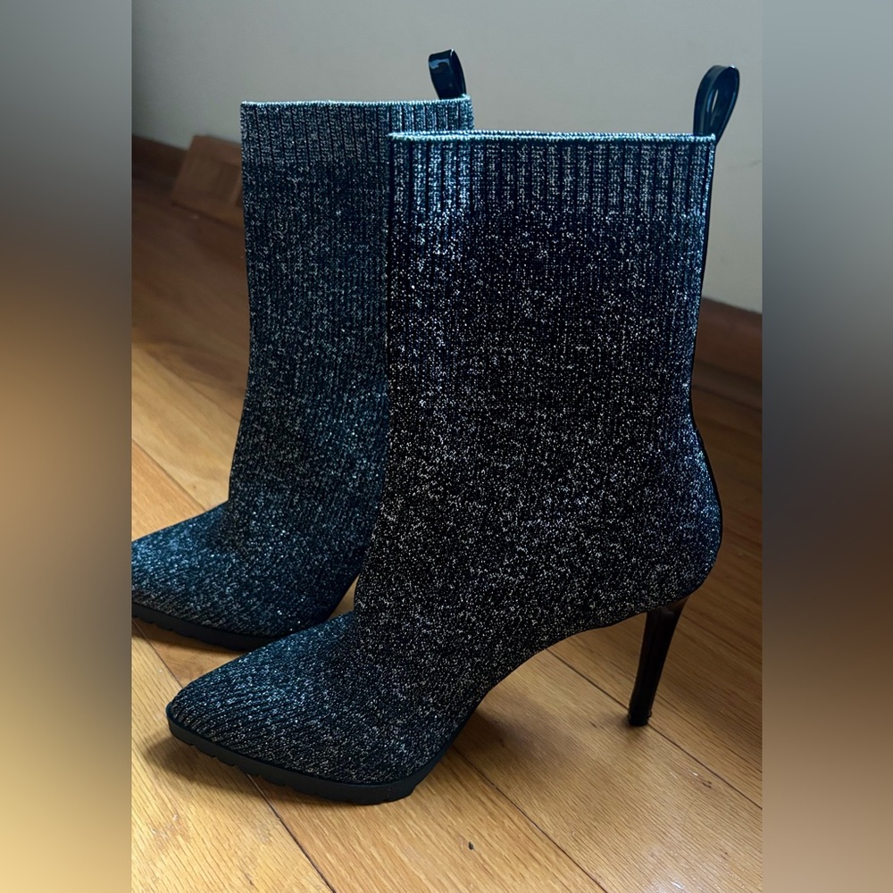 Brand New Mix No. 6 Desirae Black Sparkle Stretch High Heel Boots Bootie Size 8 - Picture 11 of 12